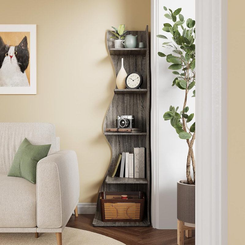 Set of 2 Small Corner Shelf Modern 5 Tier Wall Corner Bookshelf Stylish Bookcase Storage Rack for Small Space Living Room Bedroom Brayden Studio